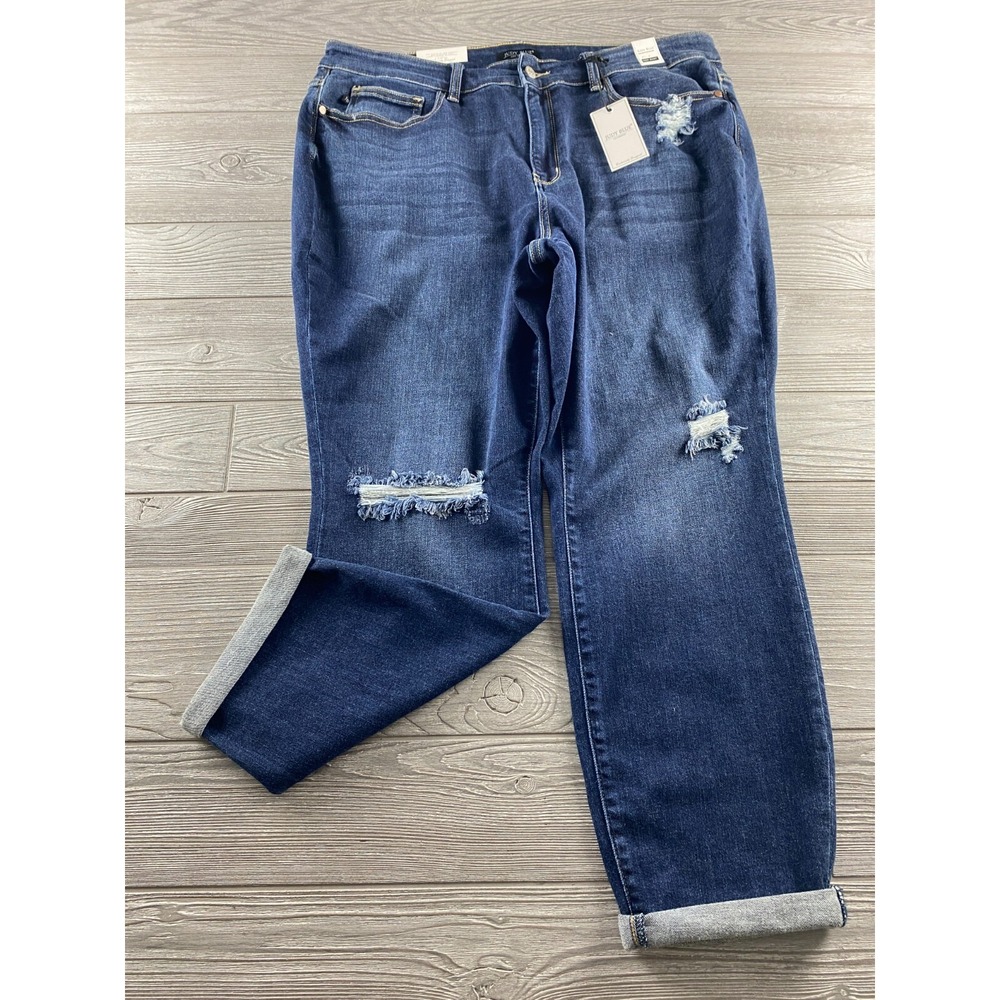 Judy Blue High Waisted Distressed Boyfriend Fit Jeans Size 20W Dark Wash NWT New